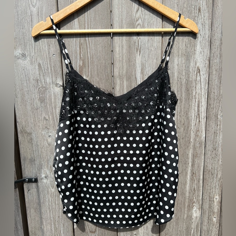 Heartloom Polkadot Spaghetti Strap Tank w/ Lace Top Trim